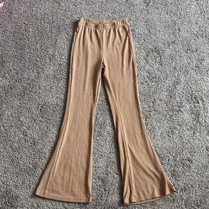 SHEIN Tan Ribbed Flare Pants